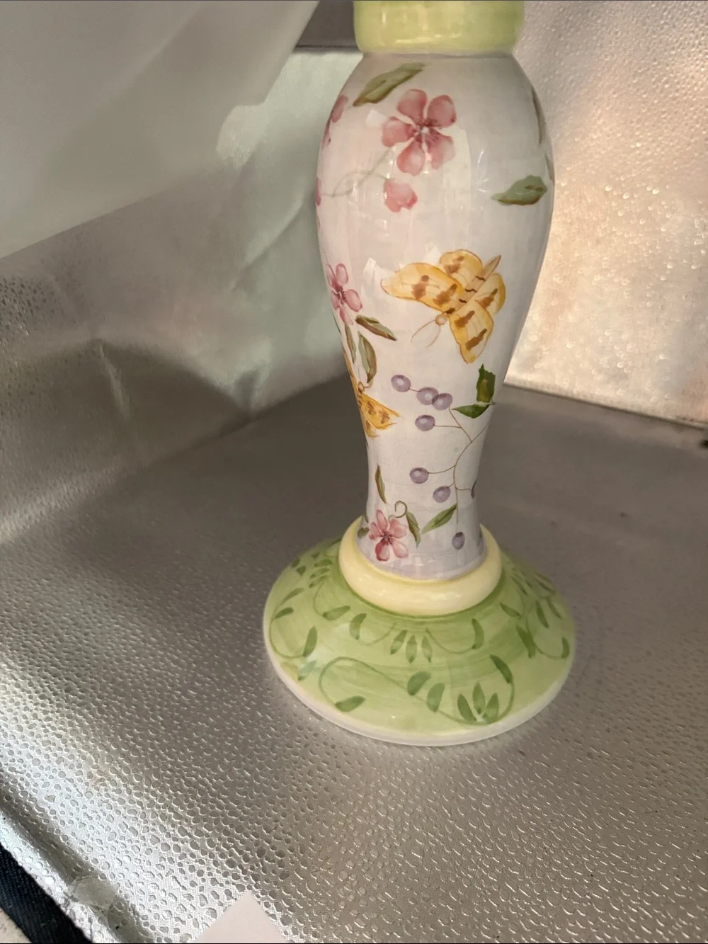 Floral and ButterflyCeramic Candle Hand Painted Pillar by Capiware
